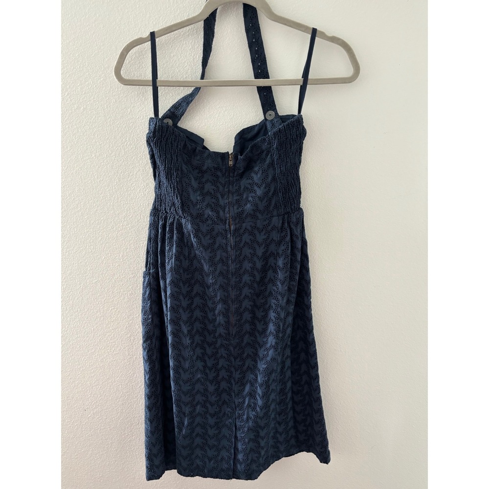 Girl from Savoy Anthropologie Navy Blue Eyelet Halter Dress Pockets Size 4